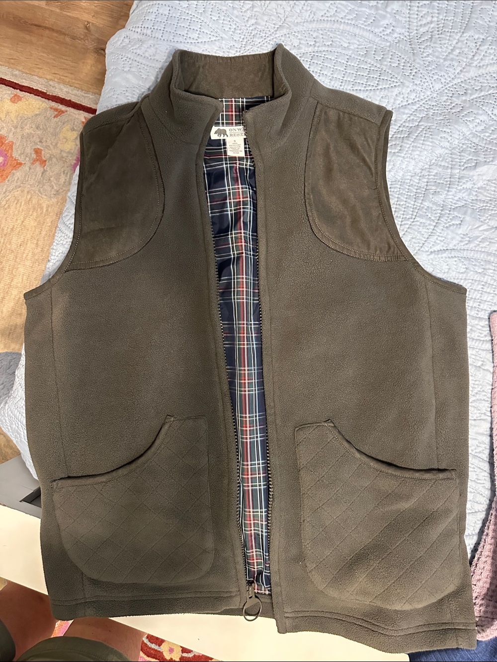 Onward Reserve Olive Green Fleece Vest - Classic Quilted Pockets
